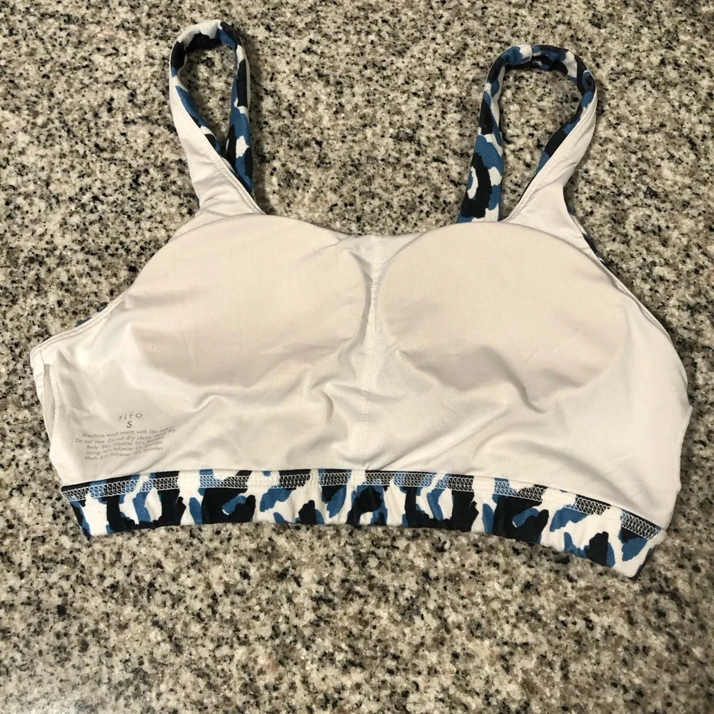 Fleo Celine Sports Bra Blue Black White Leopard Print Size Small GUC